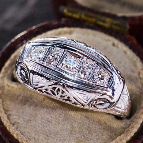 Vintage Transitional Diamond Ring 18K White Gold
