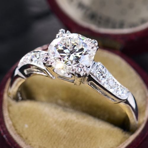 1+ Carat Lab Grown Diamond in 1950s Platinum Diamond Ring