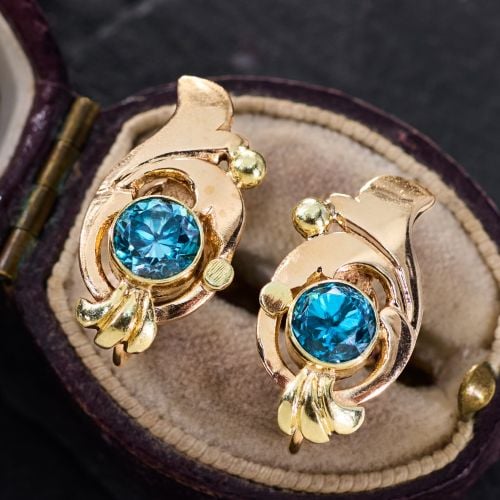 Vintage Zircon Earrings 14K Yellow Gold Screw-On