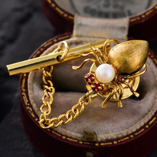 Pearl Spider Pin 14K Yellow Gold