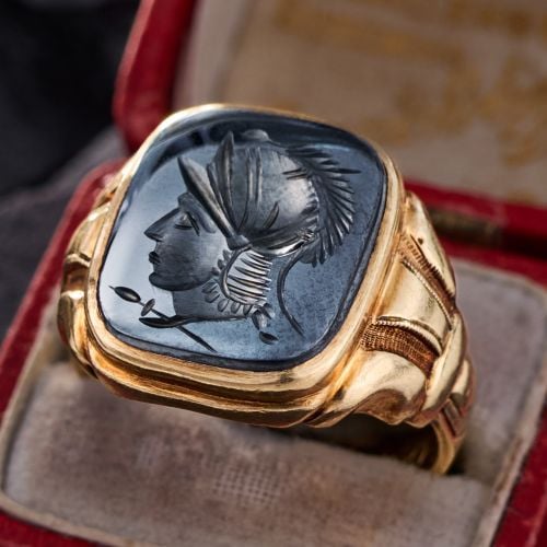 Men's Hematite Intaglio Ring Yellow Gold