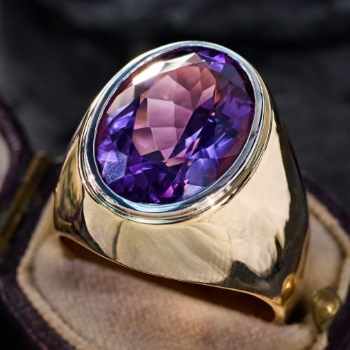 Heavy Men's Amethyst Ring in 14K Yellow Gold