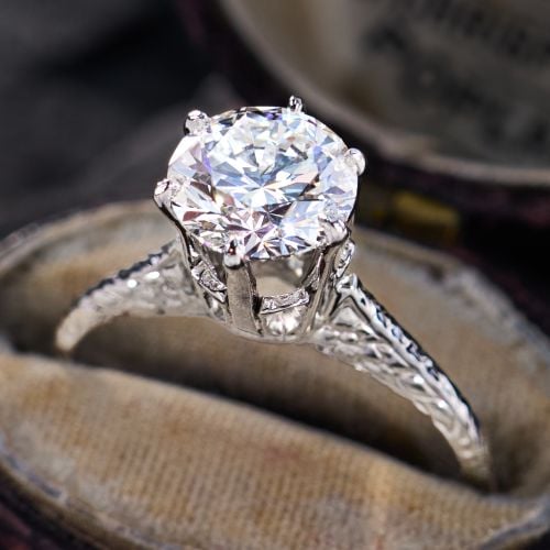 1+ Carat Lab Grown Diamond in 1950s Engraved White Gold Ring