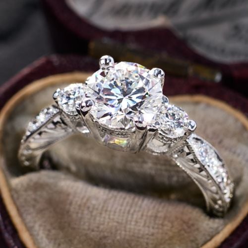 1 Carat Lab Grown Diamond in Engraved Milgrain Platinum Ring