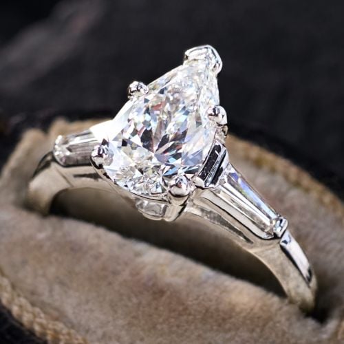1+ Pear Cut Lab Grown Diamond in 1980s Platinum Ring
