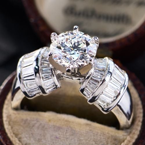 1.5+ Carat Lab Grown Diamond in Baguette Diamond Ring 18K White Gold