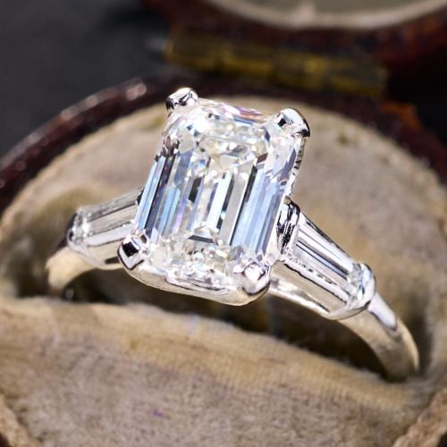 2+ Carat Emerald Cut Lab Grown Diamond in 1980s Platinum Ring