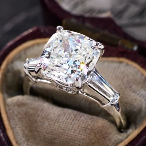 3 Carat Cushion Cut Lab Grown Diamond in 1980s Platinum Ring
