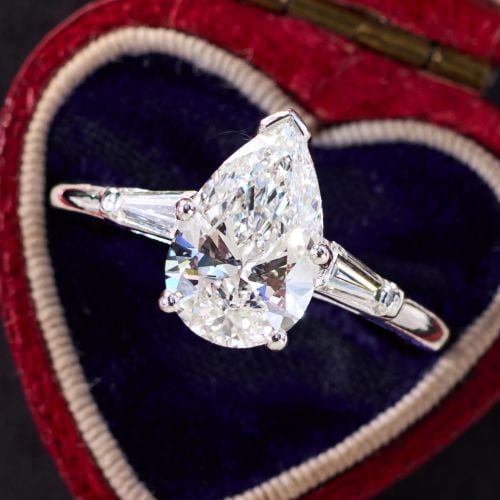 2 Carat Pear Cut Lab Grown Diamond in 1980s Platinum Ring