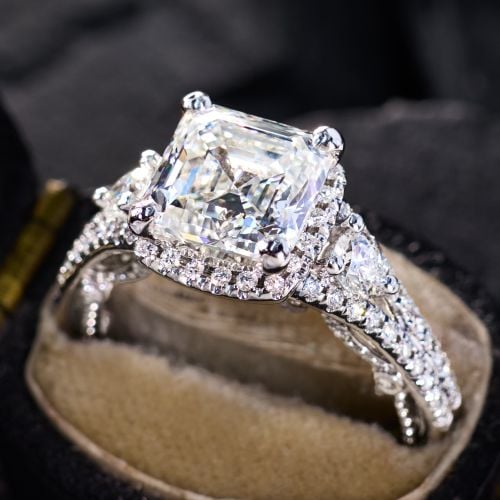1.5+ Carat Lab Grown Asscher Cut Diamond in 14K White Gold Verragio Ring Size 5.75