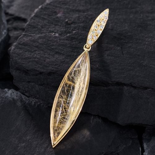 Vianna Brasil Rutilated Quartz Pendant w/ Diamonds 14K Yellow Gold