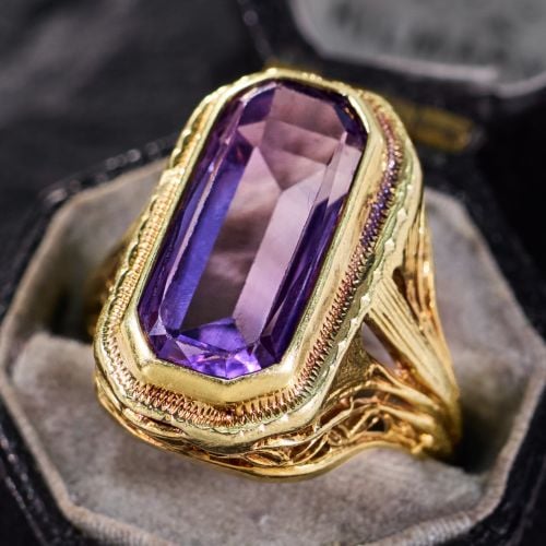 Antique Filigree Amethyst Ring 14K Yellow Gold 
