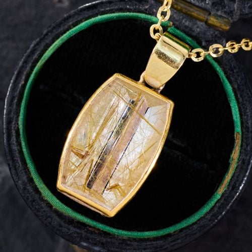 Rutilated Quartz Pendant Necklace 14K/18K Yellow Gold