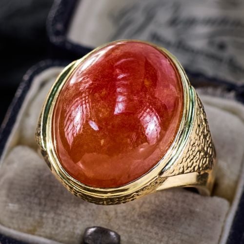 Men's Orange Jade Ring by Mings in 14K Yellow Gold