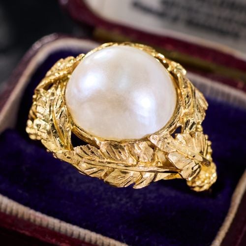 Nature Inspired Vintage Mabé Pearl Ring 18K Yellow Gold