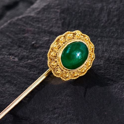 Final Sale: Yellow Gold Antique Jade Stick Pin