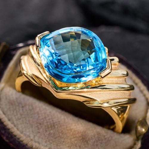 Fantasy Blue Topaz Custom Ring 18K Yellow gold