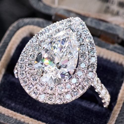 3.+ Carat Pear Cut Lab Grown Diamond in Contemporary 18K White Gold Ring
