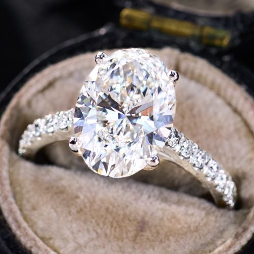 3+ Carat Oval Cut Lab Grown Diamond in Contemporary Platinum Ring