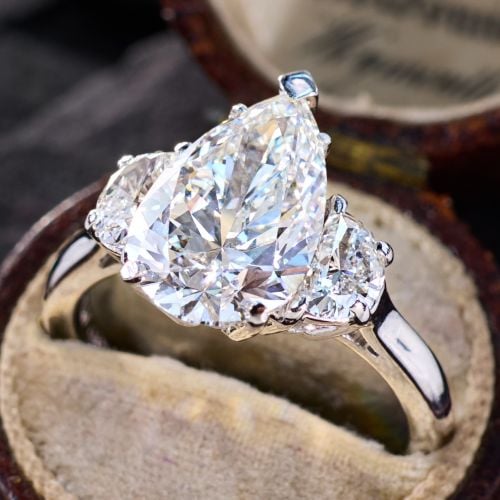 3.5+ Carat Pear Cut Lab Grown Diamond in Contemporary Platinum Ring