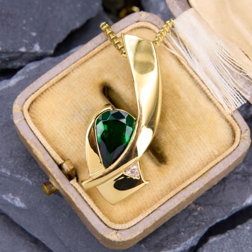 Chrome Tourmaline Slide Pendant Necklace 18K/ 14K Yellow Gold