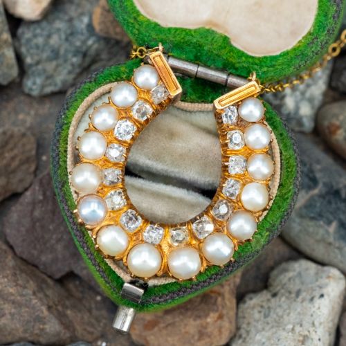 Victorian Good Luck Horseshoe Pendant Necklace 18K Yellow Gold