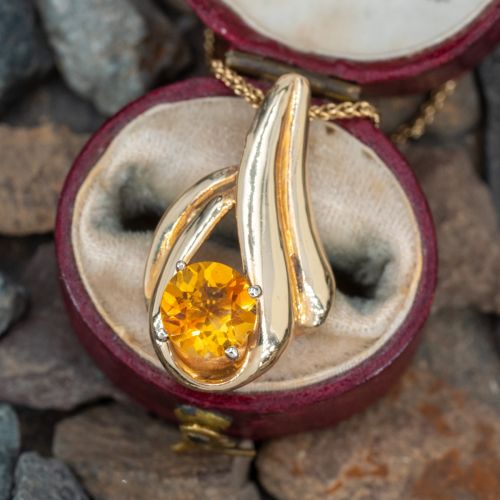 Round Cut Citrine Pendant Necklace 14K Yellow Gold