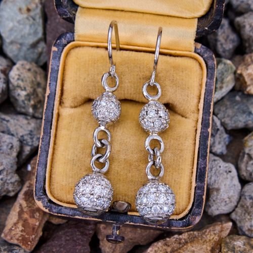 Pavé Diamond Ball Drop Earrings Platinum