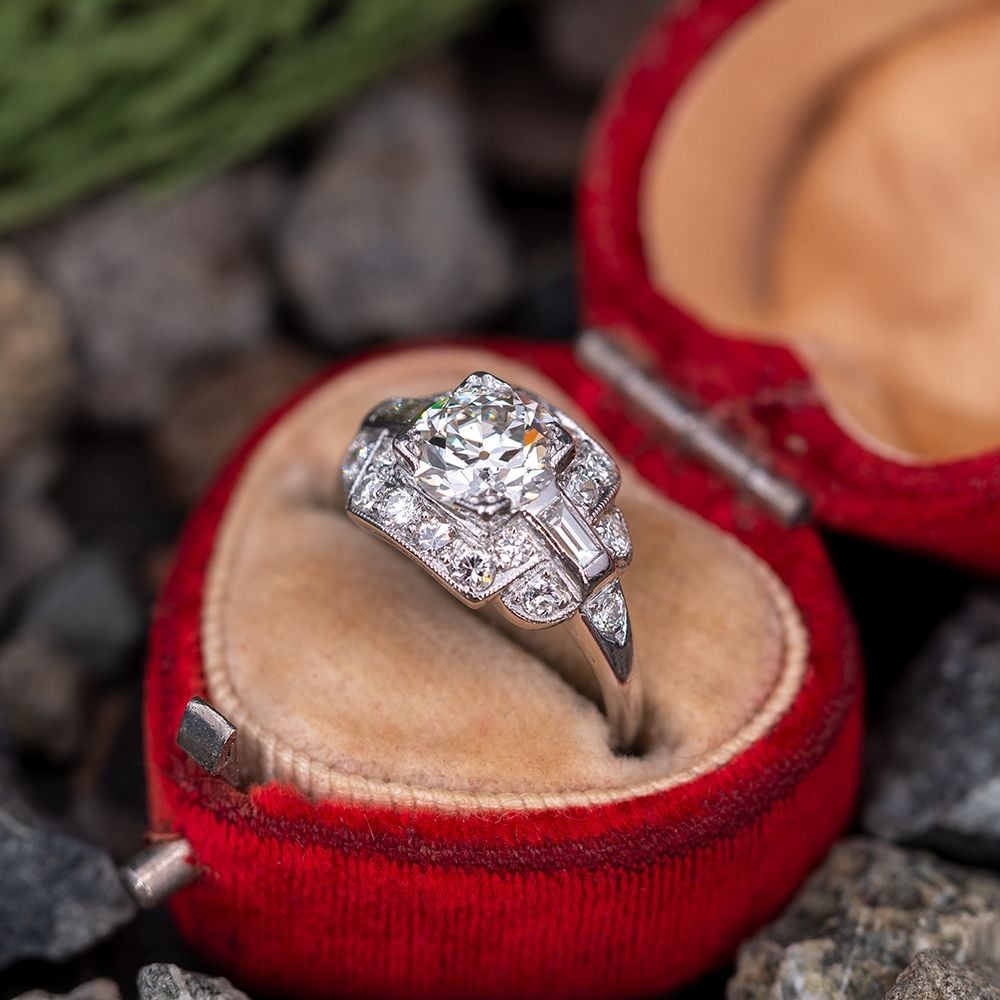 ANTIQUE DECO 1.10ct CUSHION DIAMOND SAPPHIRE HALO PLATINUM ENGAGEMENT RIN…  | Emerald engagement ring cut, Expensive wedding rings, Platinum diamond  engagement rings