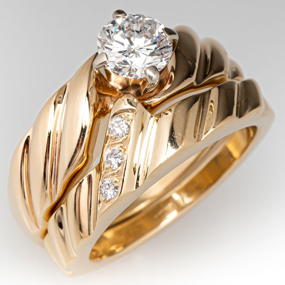 Round Brilliant Diamond Wedding Set 14K Yellow Gold