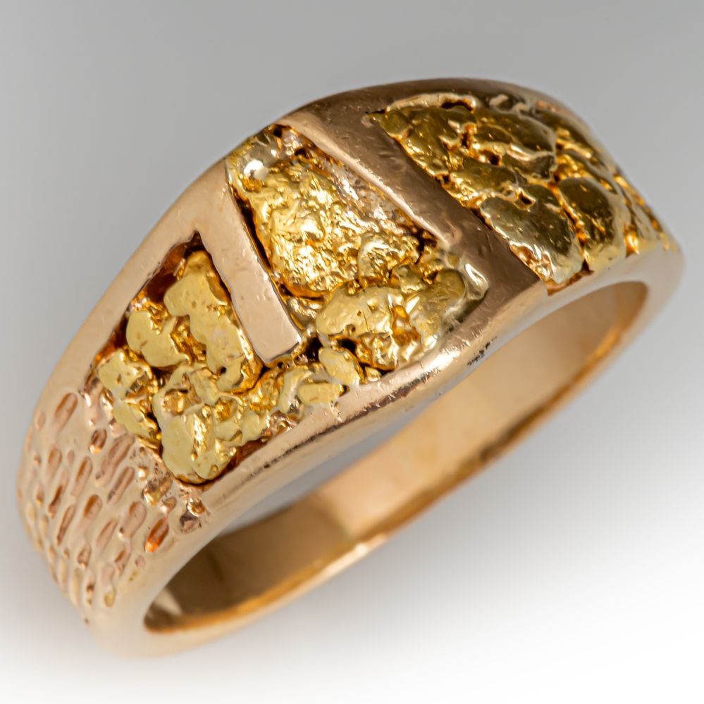 thumbnail image 2 of Real 14k Yellow Gold Nugget Ring, Men's Sizes 8, 9, 10, 11, Handmade In USA 2 of 5