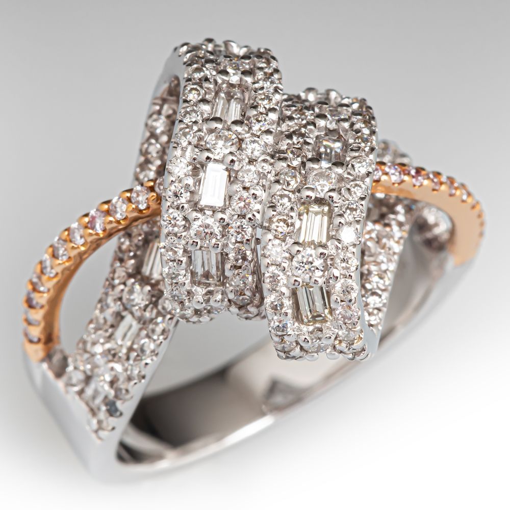 Diamond Rings With Ribbons Dazzling Ribbon Motif Diamond Ring 18K White & Rose Gold