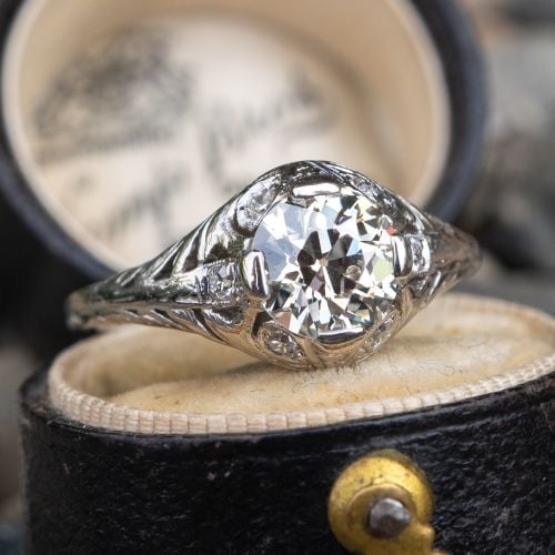 1920's Filigree Engagement Ring Old Euro Diamond 1.14Ct H/VVS2 GIA