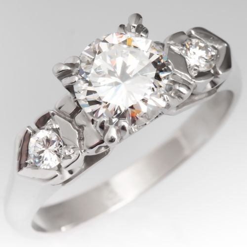 1 Carat Diamond Vintage Retro Engagement Ring 14K White Gold