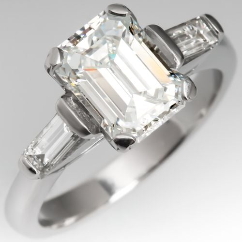 2 Carat Emerald Cut Diamond Engagement Ring Platinum 2.11ct G/VS1 GIA