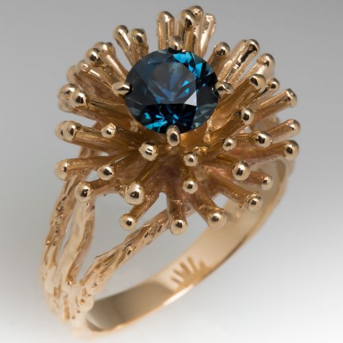 Haley M Facebook Giveaway Ring - 1960's Peacock Sapphire 14K Yellow Gold Burst Cocktail Ring
