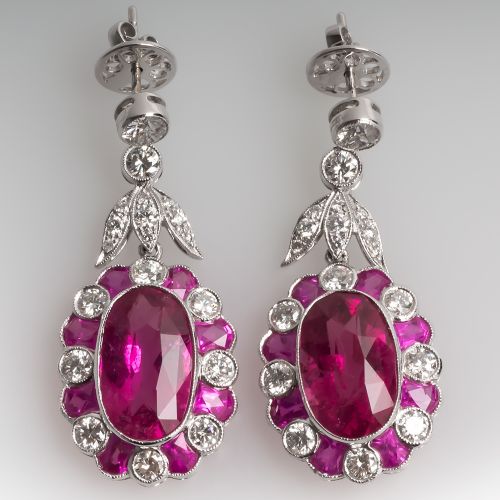 Pink Tourmaline Earrings w/ Pink Sapphire & Diamond 18K