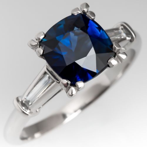 Tanya's Water for Sapphire Ring - Rich Blue Sapphire Engagement Ring Vintage Platinum Mounting