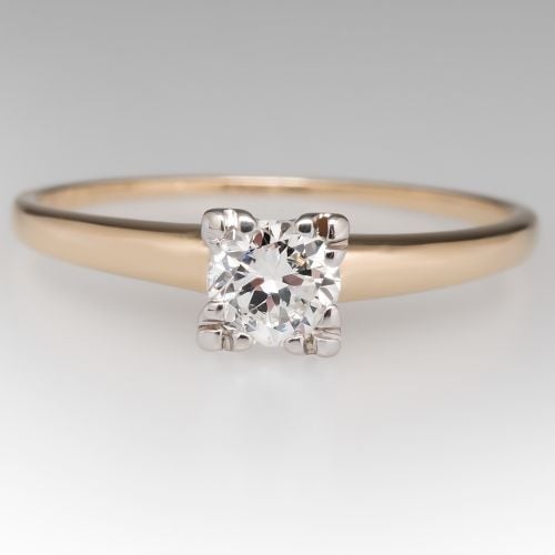 1940's Vintage Round Diamond Solitaire Ring 14K .38ct I/SI2