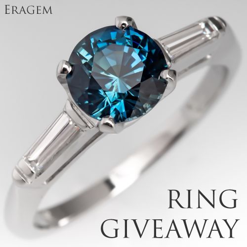 Tag A Friend Christmas Giveaway - No Heat Blue Green Sapphire Engagement Ring 1960's Platinum Mount