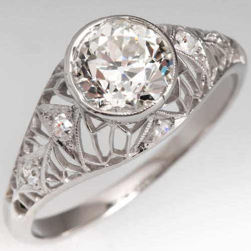 1920's Domed Bezel Set Old European Cut Diamond Ring Platinum 1.78Ct L/SI1 GIA