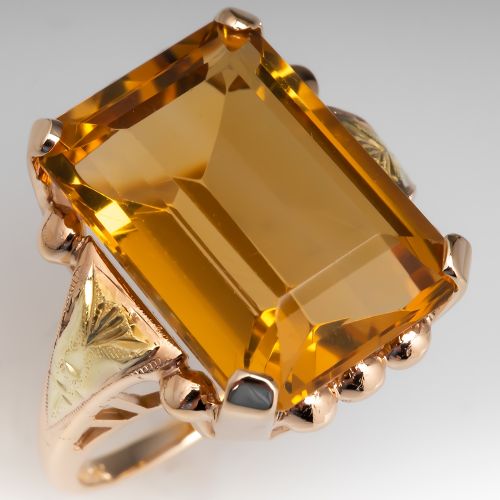 Citrine Cocktail Ring Vintage Yellow & Green Gold