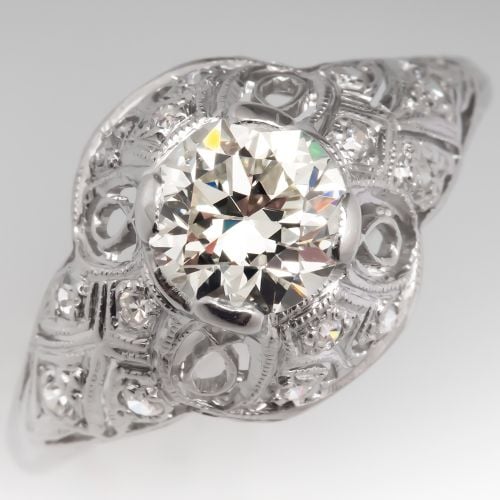 Vintage Filigree Diamond Engagement Ring Platinum .87ct N/VS2