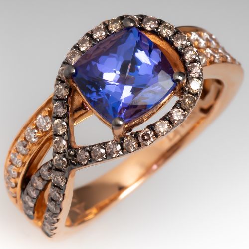 LeVian Blueberry Tanzanite Ring w/ Chocolate and Vanilla Diamonds in Strawberry Gold