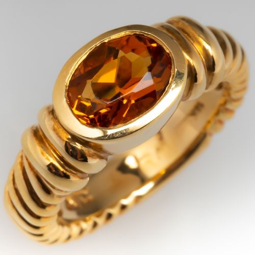 November Birthstone Citrine Gemstone Ring 18K Yellow Gold