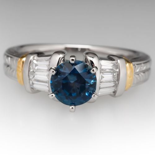 1 Carat Montana Sapphire Engagement Ring w/ Diamond Accents