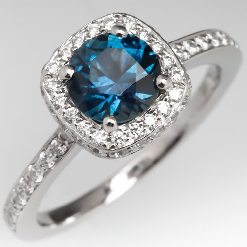 To Amanda, From Jacqueline Montana Sapphire & Diamond Halo Engagement Ring Platinum