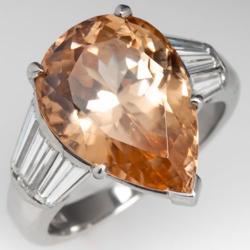 Pear Cut 4.6 Carat Brown Zircon Ring Platinum w/ Diamonds