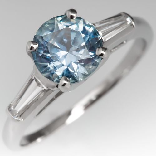 Sky Blue Montana Sapphire Engagement Ring w/ Baguettes No Heat