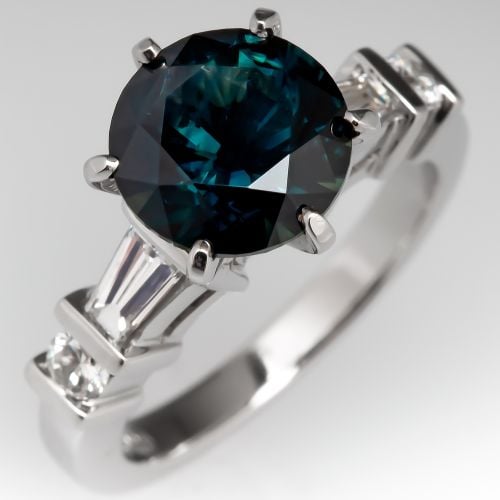 Deep Teal Montana Sapphire Engagement Ring Platinum